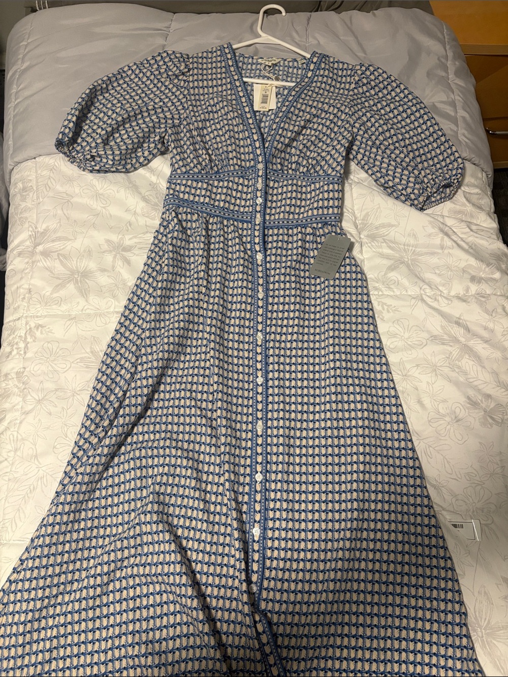 Max Studio Blue Patterned Button-Front Midi Dress